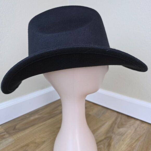 ☔️🩵Black & Rhinestone Band Wide Brim Cowgirl Hat Medium - Picture 6 of 15